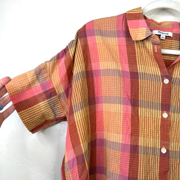 Madewell Daily Brown Striped Button Down Oversized Short Sleeve Shirt Small - Picture 5 of 8